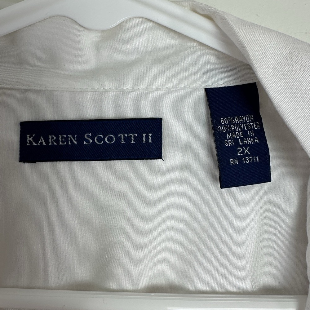 Karen‎ Scott Top Womens 2X White 3/4 Sleeve Button Up Blouse Career NWT - Picture 4 of 10